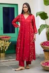 Buy_Trendy Tokari_Red Silk, Chanderi, Cotton, Organza Embroidery Kurta Pant Set _Online_at_Aza_Fashions
