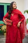 Trendy Tokari_Red Silk, Chanderi, Cotton, Organza Embroidery Kurta Pant Set _at_Aza_Fashions