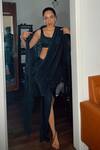 Buy_Itrh_Black Organza, Jersey Crystals Luna Pre-draped Saree Set With Embellished Cape _at_Aza_Fashions