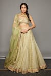 Itrh_Gold Silk Organza, Chanderi, Lampi Gota Lehja Embroidered Bridal Lehenga Set _Online_at_Aza_Fashions