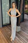 Buy_Itrh_Silver Net Mirrors, Crystals Brenna Embellished Top And Skirt Set _Online_at_Aza_Fashions