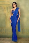 Buy_Itrh_Blue Net Stones, Crystals Bastet Embellished Pre-stitched Saree With Blouse _at_Aza_Fashions