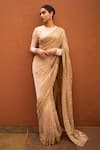Buy_Itrh_Gold Chanderi Silk, Tissue, Lampi Embroidery, Gaja Kavya Saree With Blouse _at_Aza_Fashions