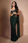 Shop_Itrh_Emerald Green Net Crystals Nour Pre-stitched Saree With Embellished Blouse _at_Aza_Fashions