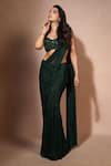 Itrh_Emerald Green Net Crystals Nour Pre-stitched Saree With Embellished Blouse _Online_at_Aza_Fashions