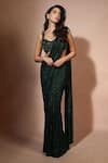 Buy_Itrh_Emerald Green Net Crystals Nour Pre-stitched Saree With Embellished Blouse _at_Aza_Fashions