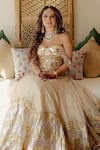 Shop_Itrh_Gold Chanderi, Tissue Mirrors, Embroidery, Gota Nagma Work Corset Lehenga Set _at_Aza_Fashions