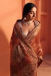 Itrh_Rose Gold Chanderi Silk, Tissue, Lampi, Mayur Shilp Work Saree With Blouse _Online