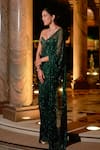 Shop_Itrh_Emerald Green Net Crystals Nour Corset Pre-draped Saree With Embellished Blouse _at_Aza_Fashions