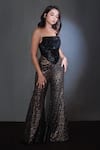 Shop_Itrh_Black Net Fringe Bhadri Corset And Printed Pant Set _at_Aza_Fashions