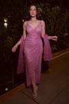 Buy_Itrh_Pink Net Glitter Lavender Draped Dress _at_Aza_Fashions