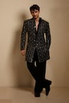 Buy_Itrh_Black Net Embroidery, Sequins Parashu Sherwani Set _at_Aza_Fashions