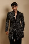 Shop_Itrh_Black Net Embroidery, Sequins Parashu Sherwani Set _at_Aza_Fashions