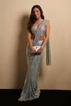 Buy_Itrh_Silver Net Crystals Lustre Glamour Saree With Embellished Blouse _at_Aza_Fashions