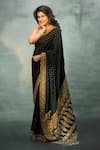 Buy_Itrh_Black Silk, Cotton, Chanderi, Chandini Border Embroidered Saree With Blouse _at_Aza_Fashions