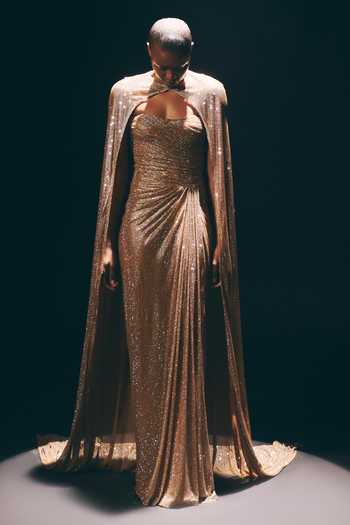 Buy_Itrh_Beige Net Crystals Sweetheart Neck, High Valora Draped Corset Gown With Cape _Online_at_Aza_Fashions