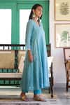 Trendy Tokari_Sky Blue Silk, Chanderi, Cotton Embroidery Kurta Set _Online_at_Aza_Fashions
