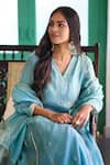 Trendy Tokari_Sky Blue Silk, Chanderi, Cotton Embroidery Kurta Set _at_Aza_Fashions