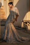 Shop_Jayanti Reddy_Beige Net Zari, Stones Luna Asymmetric Embellished Cape Lehenga Set _at_Aza_Fashions