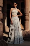 Shop_Jayanti Reddy_Beige Organza Clara Embroidered Jacket Lehenga Set _at_Aza_Fashions
