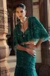 Jayanti Reddy_Green Net Embroidery, Beads Eemeralda Embellished Cape Lehenga Set _Online_at_Aza_Fashions