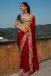 Shop_Jayanti Reddy_Red Silk Zari Meher Zardozi Saree And Blouse Set _at_Aza_Fashions
