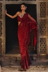 Buy_Jayanti Reddy_Red Net Embroidery, Beads Aurora Saree And Bustier Set _at_Aza_Fashions