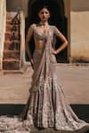 Buy_Jayanti Reddy_Pink Net Pearls Tonal Embroidered Lehenga Set _at_Aza_Fashions