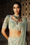 Buy_Jayanti Reddy_Green Net Beads, Pearls Thread And Embroidered Fishcut Lehenga Set _Online_at_Aza_Fashions