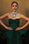 Buy_Jayanti Reddy_Green Net Cowl Structured Corset And Skirt Set _Online_at_Aza_Fashions