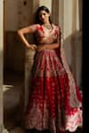 Shop_Jayanti Reddy_Pink Silk Zari, Stones Isha Zardozi Embroidered Raw Lehenga Set _at_Aza_Fashions