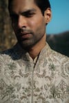 Buy_Jayanti Reddy_Beige Silk Zari, Stones Arden Zardozi Raw Sherwani And Churidar Set _Online_at_Aza_Fashions