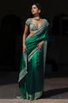 Buy_Jayanti Reddy_Green Silk Embroidery, Zari Zardozi Saree And Blouse Set _at_Aza_Fashions