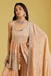 Shop_Meenagurnam_Peach Tissue Embroidery, Zari, Mirrors Flower Jaal Peplum Kurta And Gharara Set _Online_at_Aza_Fashions