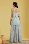 Shop_Meenagurnam_Grey Tissue Sequins, Cut Work Floral Resham Embroidered Kurta Gharara Set _at_Aza_Fashions