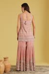 Shop_Meenagurnam_Peach Tissue Sequins, Beads, Pearls Embellished Straight Kurta Gharara Set _at_Aza_Fashions