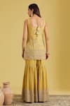 Shop_Meenagurnam_Mustard Tissue Sequins, Beads, Zari Patra Floral Embroidered Kurta Gharara Set _at_Aza_Fashions