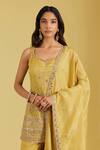 Buy_Meenagurnam_Mustard Tissue Sequins, Beads, Zari Patra Floral Embroidered Kurta Gharara Set _Online_at_Aza_Fashions