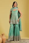 Buy_Meenagurnam_Green Tissue Embroidery, Sequins, Beads, Zari Patra Kurta Set _at_Aza_Fashions