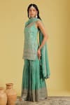 Meenagurnam_Green Tissue Embroidery, Sequins, Beads, Zari Patra Kurta Set _Online_at_Aza_Fashions