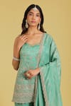 Buy_Meenagurnam_Green Tissue Embroidery, Sequins, Beads, Zari Patra Kurta Set _Online_at_Aza_Fashions