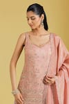 Buy_Meenagurnam_Peach Tissue Embroidery, Sequins, Beads, Zari Patra Kurta And Gharara Set _Online_at_Aza_Fashions
