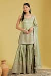 Buy_Meenagurnam_Green Tissue Sequins, Beads Woven And Embroidered Kurta Gharara Set _at_Aza_Fashions