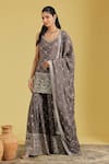 Buy_Meenagurnam_Grey Georgette Sequins, Zari Jaal Embroidered Kurta Gharara Set _at_Aza_Fashions