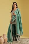 Meenagurnam_Green Tissue Embroidery, Sequins, Beads Resham Kurta Gharara Set _Online_at_Aza_Fashions