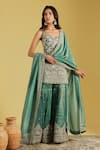 Buy_Meenagurnam_Green Tissue Embroidery, Sequins, Beads Resham Kurta Gharara Set _at_Aza_Fashions