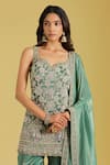 Meenagurnam_Green Tissue Embroidery, Sequins, Beads Resham Kurta Gharara Set _at_Aza_Fashions