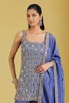 Meenagurnam_Blue Georgette Sequins, Zari, Stones Jaal And Patra Work Kurta Gharara Set _Online_at_Aza_Fashions