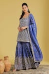 Buy_Meenagurnam_Blue Georgette Sequins, Zari, Stones Jaal And Patra Work Kurta Gharara Set _Online_at_Aza_Fashions