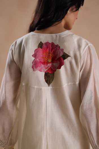Buy_Begum_Ivory Chanderi Silk, Cotton Applique, Kamal Floral Embroidered Kurta And Pant Set 